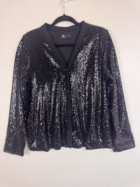 Kancy Kole Sequin Button Front Cardigan Casual Glam Party Whimsigoth Black M